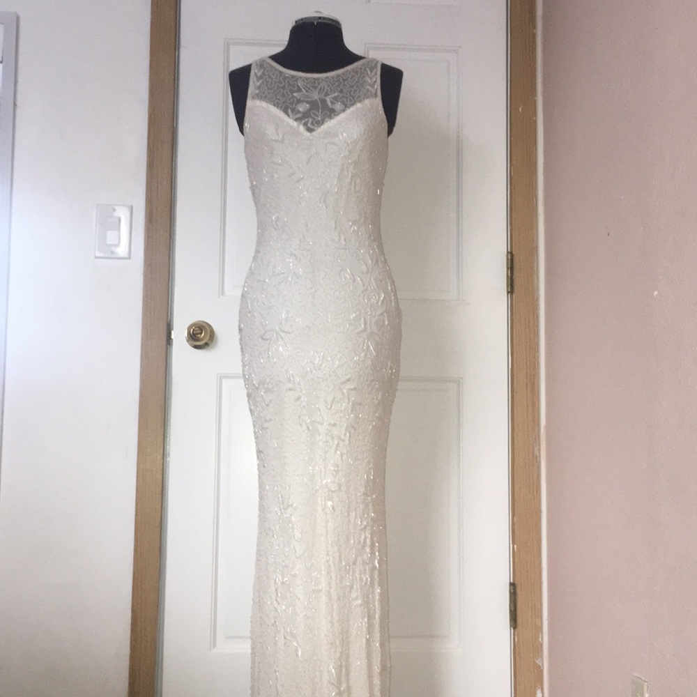 Scala Beaded Prom/Wedding/Formal white gown